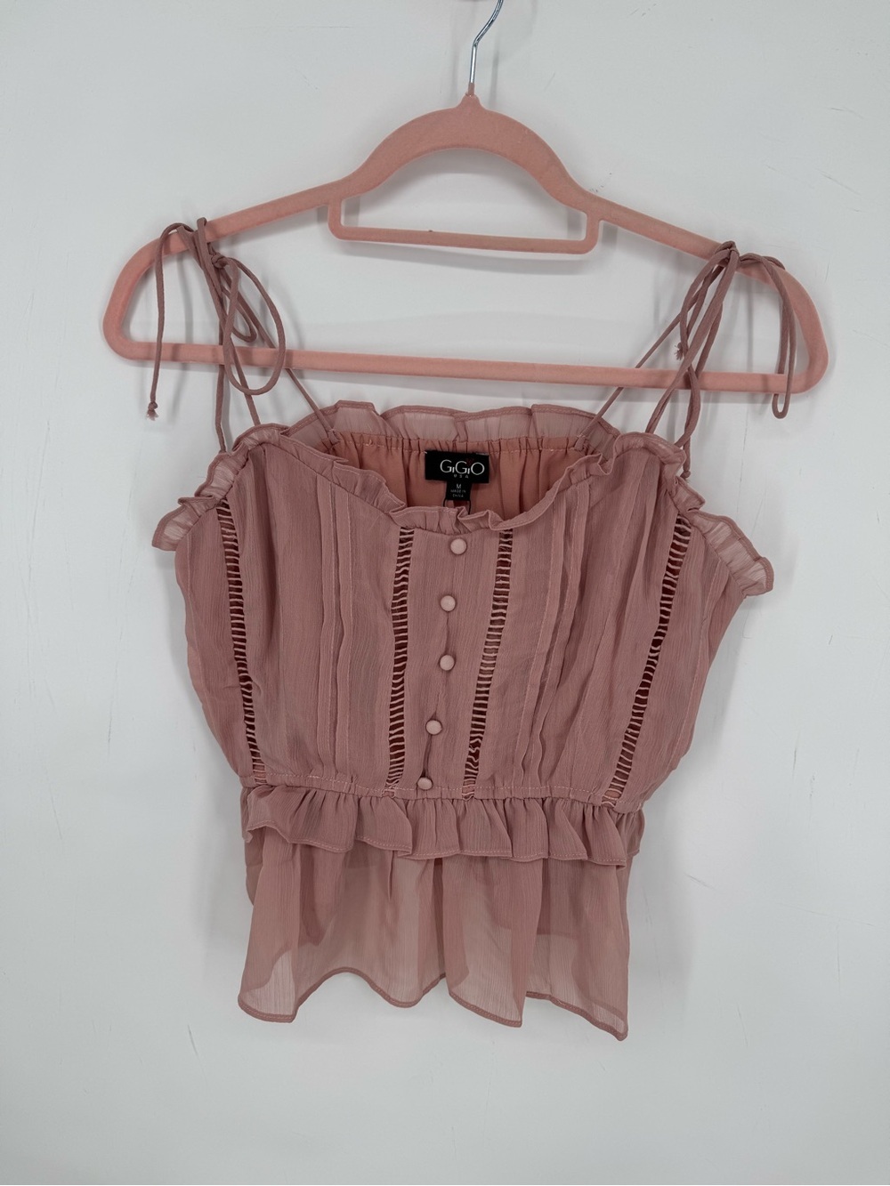 Gigio Boutique Blush Pink Ruffle Cami Top Boho Coquette Crop Size Medium NWT